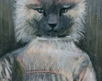 original art color pencil drawing ACEO anthropomorphic victorian Pomeranian dog ancestor