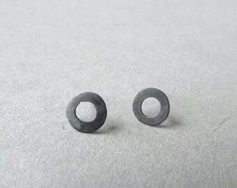 Tiny open circle post earrings, sterling silver studs, geometrical minimalist earrings, everyday earrings