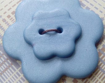 Large blue flower button, polymer clay button, unique button, handmade button, focal button, crafts, scrapbooking, sewing, knitting
