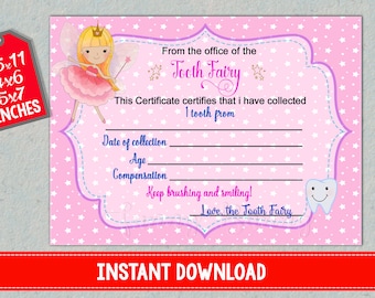 It is a photo of Handy Tooth Fairy Certificate Printable Girl This is a graphic of Handy Tooth Fairy Certificate Printable Girl