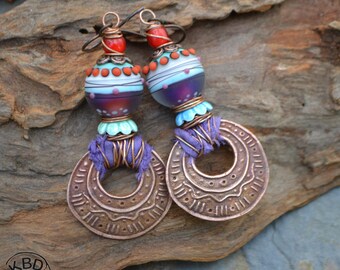 Tribal Copper and Lampwork Earrings
