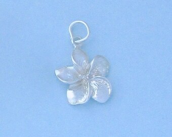 Sterling Silver Plumeria Hawaiian Flower Charm / Pendant, 3D