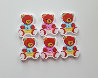 Set of 5 little bear wooden buttons