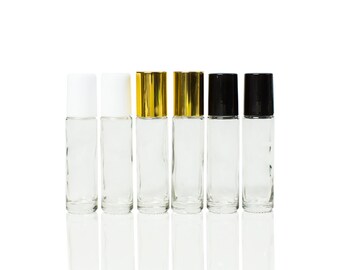 Clear Glass Roll-on Vials with Glass Rollers and Black Caps (10ml)