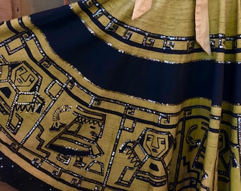 Vintage 1950s Hand Painted Sequined Mexican Circle Souvenir Skirt - Size Medium