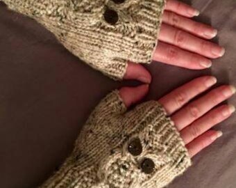 Handknit owl fingerless gloves