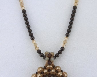 Beadwoven Pendant Necklace with Swarovski Pearls and Crystals - N004BFL