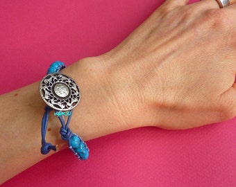 Wrap Bracelet with leather and glass beads