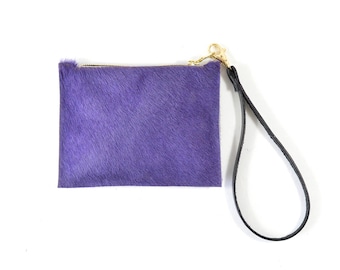 Mimi - Handmade Purple Hair On Cow Hide Leather Clutch Bag Zip Pouch Purse