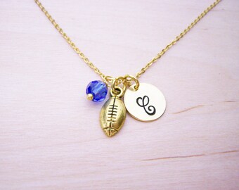 Football Necklace - Gold Initial Necklace - Birthstone Necklace - Gold Initial Disc Necklace - Personalized Necklace - Initial Charm
