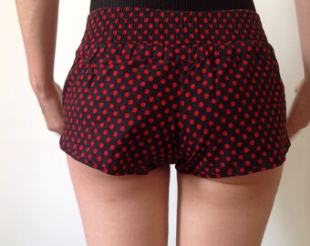 90s shorts black with red polka dots