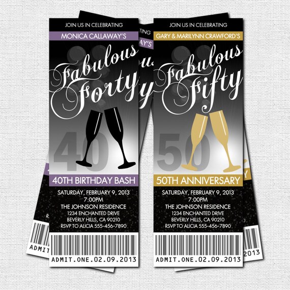 MILESTONE BIRTHDAY or ANNIVERSARY Party Ticket Invitations