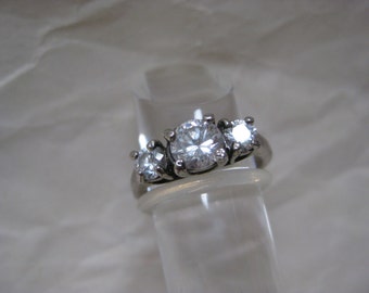 Shabby Clear Stone Silver Ring Vintage Size 6