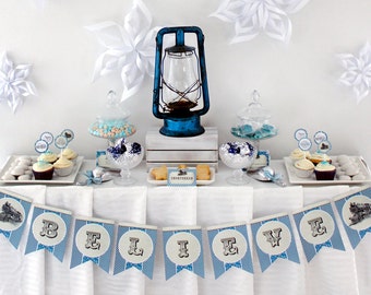 Polar Express BIRTHDAY Party Collection Blue - INSTANT DOWNLOAD - partially Editable & Printable Party Decorations by Sassaby Parties