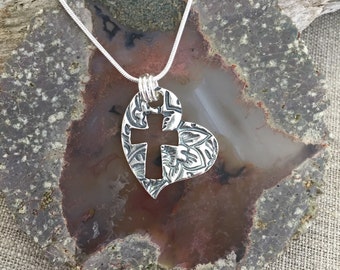 Heart Cross Fine Silver Pendant