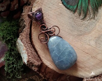 Ciondolo con goccia in Iolite e Ametista - Wire Copper