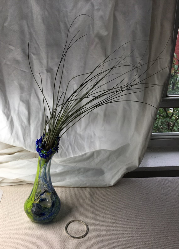 Hand blown glass jellyfish vase with living air plant , bromeliad