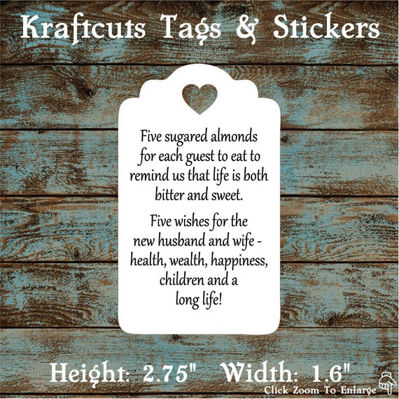 Favor Tags, Jordan Almond Favor Tags, Sugared Almond Tags, Italian Wedding Favor Tags, Modern Traditional Heart Cut Out - Quantity: 30 Tags