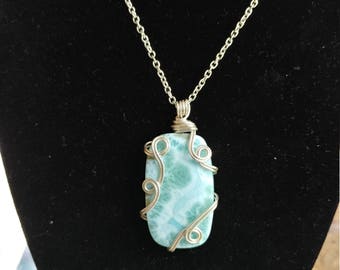 Sterling Silver Wire Wrapped Larimar Pendant
