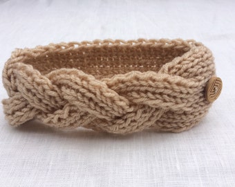 30%OFF, Cream knit bandana, cabled headband with wood buttons