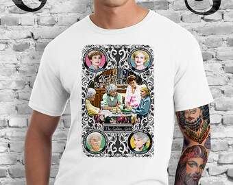Golden Girls White T-Shirt. Blanche, Rose, Dorothy and Sophia. TV. Campy. Art. Print. Gay. Drag.