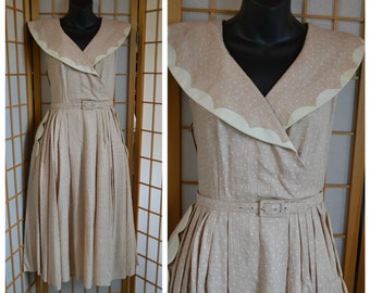50s cotton garden party day dress womens size small