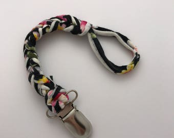 Black Floral Pacifier Clip // Braided Pacifier Clip // Paci Clip // Binky Clip // Baby Shower Gift // Newborn Gift