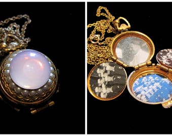 Rose of Sharon Vintage Coro 4 Picture Locket Necklace