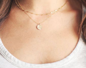 Tiny Hammered Disc Necklace | 14k Gold Fill Necklace | Sterling Silver Necklace | Layer Necklace
