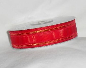 Red with Gold Ribbon 7/8" X 25 yards spool