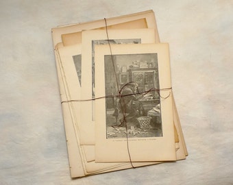 Vintage Illustrations, Paper Ephemera Pack, 15 pages from various French Books, Antique Paper Bundle, Scrapbooking, collage paper, crafting
