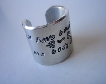 Pride and Prejudice Metal Stamped Aluminum Wide Band Ring - You have bewitched me body and soul - Jane Austen - Mr Darcy - Darcy Proposal
