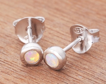 0.13ct Solid White Opal Earrings in Sterling Silver, Unique Natural Australian Opal Jewelry SKU: 1939A083
