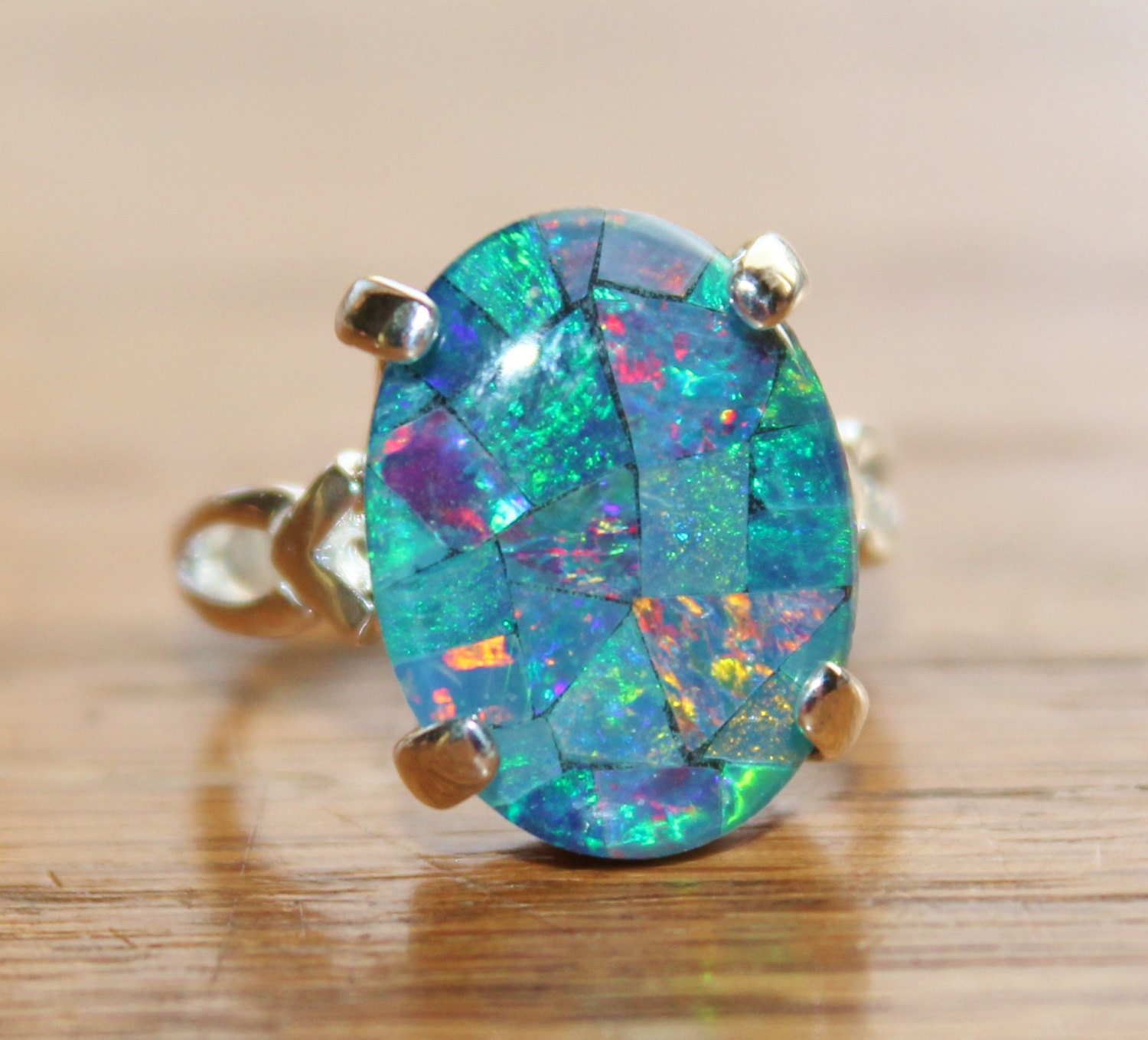 GENUINE Australian Opal RingMosaic Opal RingSterling