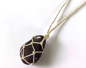 Purple Agate Necklace Wrapped in Hemp