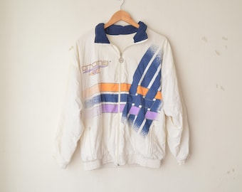 white colorful sporty windbreaker nylon jacket coat 90s // M
