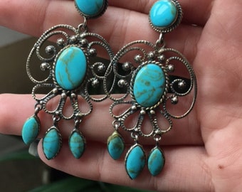 Vintage Turquoise and Sterling Silver Earrings