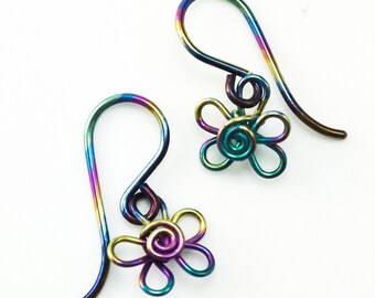 Itty Bitty Swirling Flower Earrings - You Pick Hypoallergenic Niobium Color