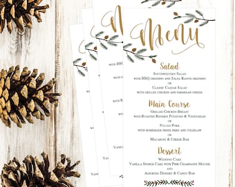 christmas holiday winter wedding party menu template modern rustic 4x8 editable printable menu card diy pdf instant download menu card