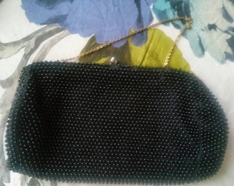Vintage black beaded clutch
