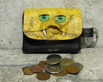 Zippered Coin Purse Change Purse Yellow Black Leather Monster Face Pouch Key Ring Harry Potter Labyrinth 21