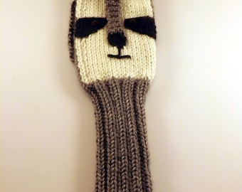 Hand-Knit Raccoon Golf Club Cover - Knit Golf Club Cover - Raccoon Golf Club Sleeve