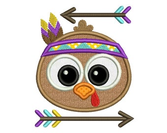 Native Turkey Thanksgiving Applique Machine Embroidery Design Arrow TG008