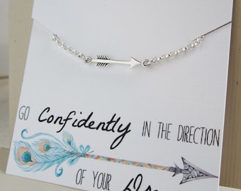 Arrow bracelet Graduation gift for her, daughter gift, sterling silver arrow charm bracelet, high school, college gradutation, message card