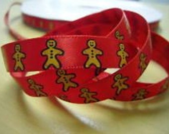 Gingerbread Man Ribbon (Great for Christmas Wrapping) x 4m Lengths - UK Based