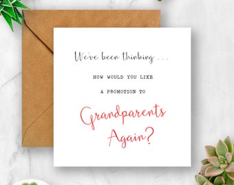 We've Been Thinking... How Would You Like a Promotion to Grandparents Again Pregnancy Announcement Card, We're Pregnant, Having A Baby