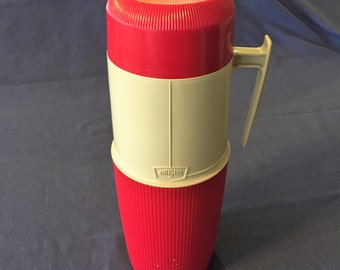 Vintage Red and Beige Wide Mouth One Quart Thermos