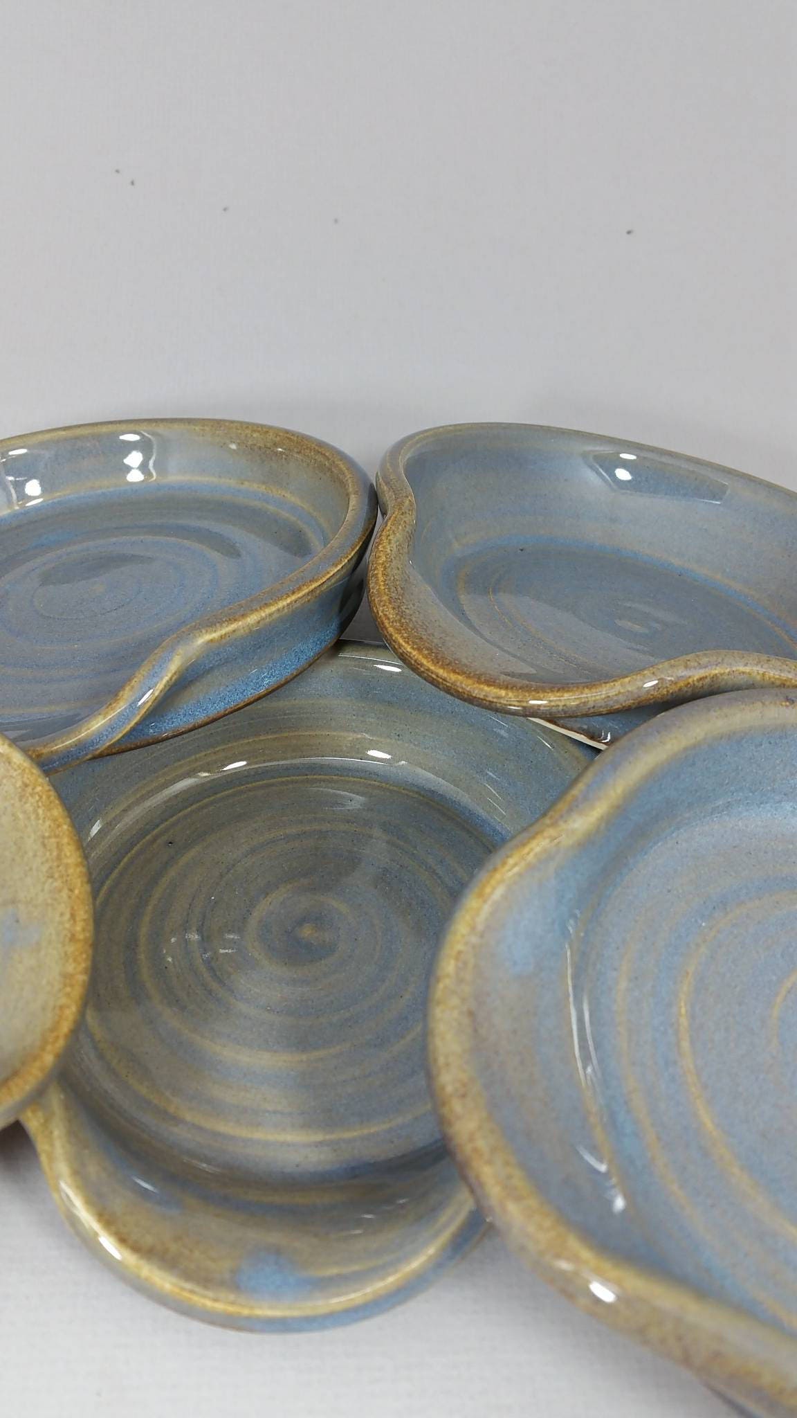 Blue and Green toned Spoon Rest Sewing Caddy Ceramic Stoneware