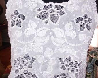 white cropped lace tank with back bow