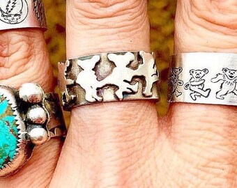 Sterling Silver Grateful Dead Dancing Bears Men/Womans Ring, All Sizes Available